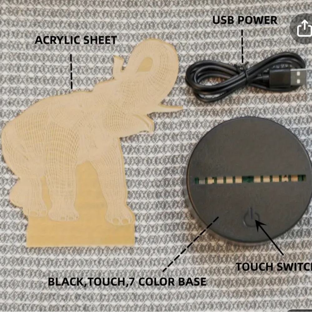 NEW IN BOX 🐘 USB POWERED 7-COLOR 3D ELEPHANT DESKTOP NIGHTSTAND NIGHTLIGHT LAMP - Picture 8 of 9